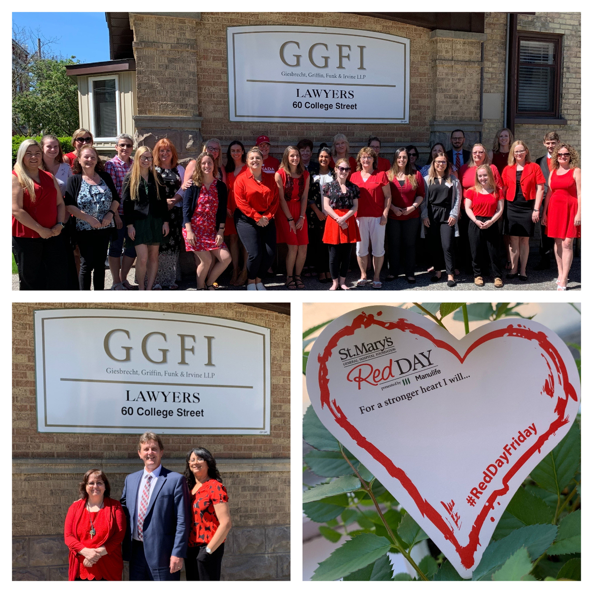 Three images of the GGFI team participating in St. Mary's RedDay